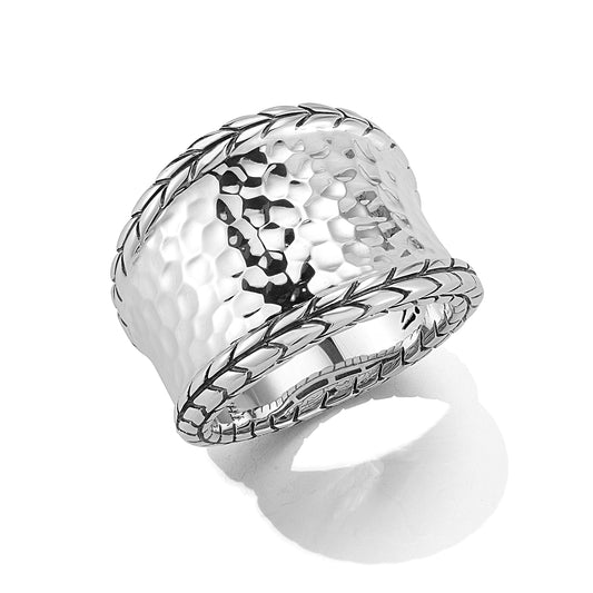 JAI Sterling Silver Hammered Saddle Ring with Basketweave