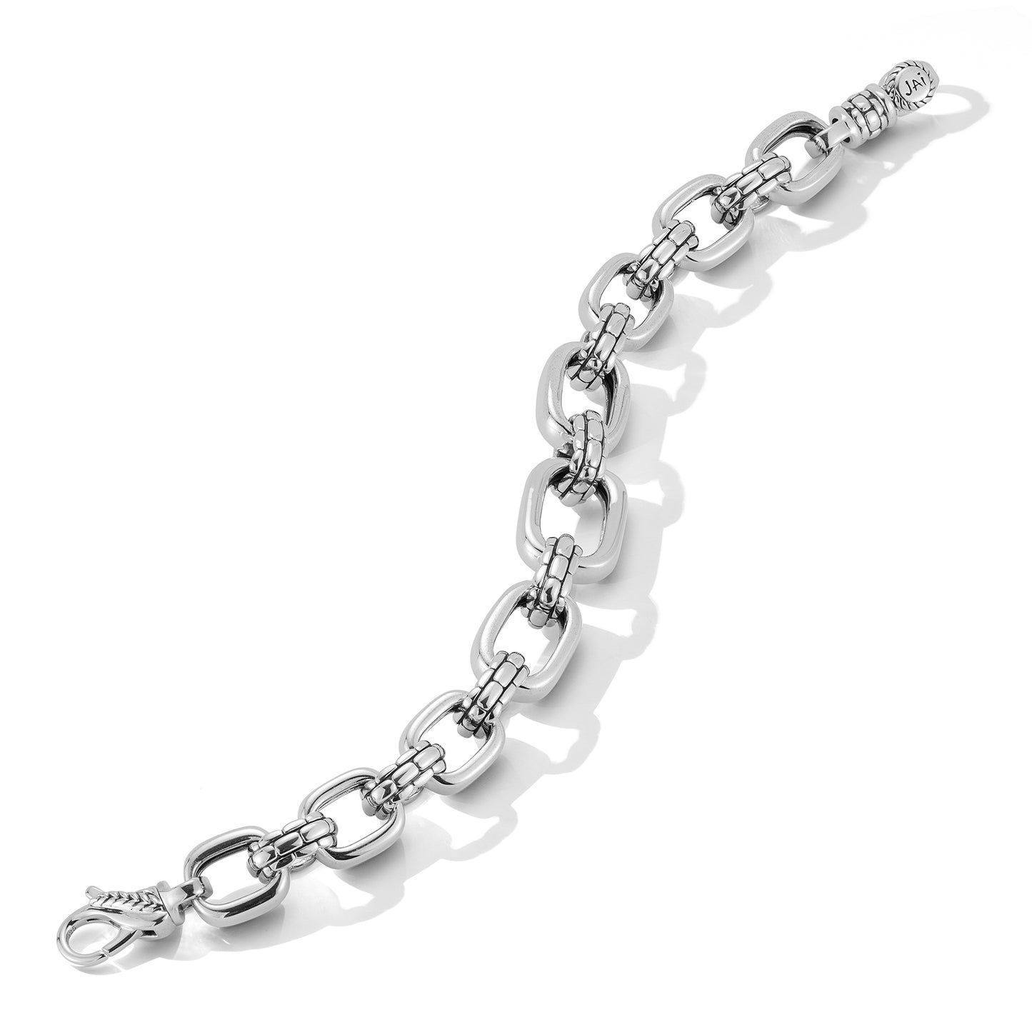JAI Sterling Silver Statement Link & Box Chain Textured Bracelet