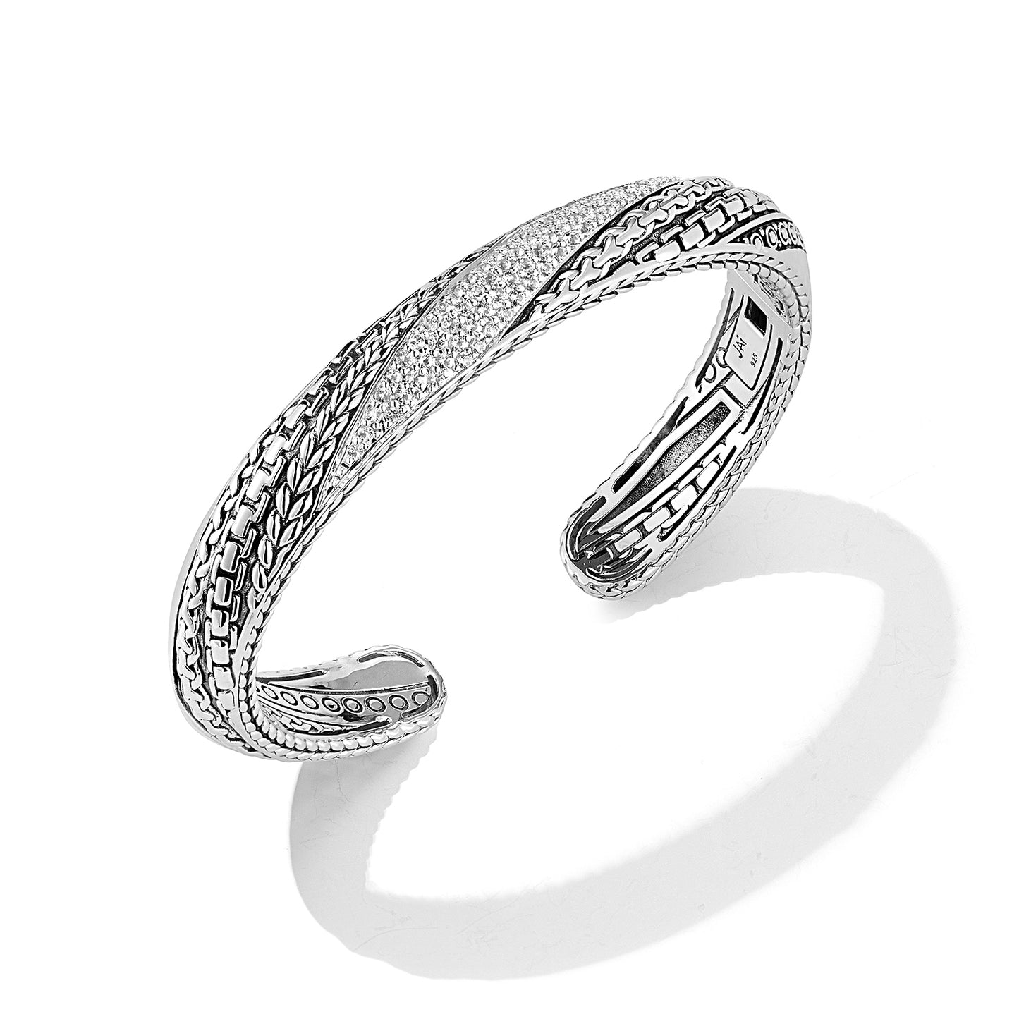 JAI Sterling Silver & Gemstone Master Artisan 10mm Cuff Bangle with White Topaz