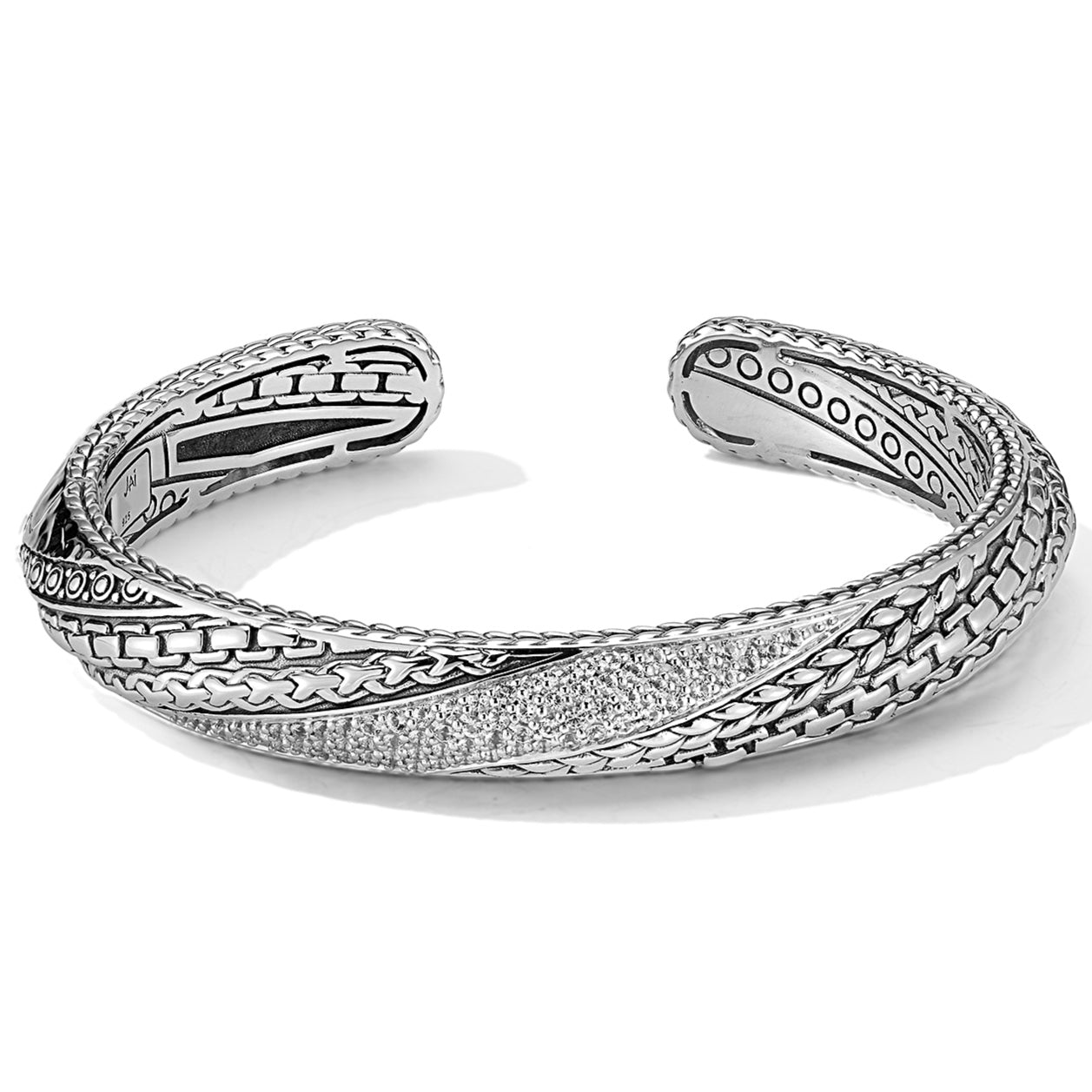 JAI Sterling Silver & Gemstone Master Artisan 10mm Cuff Bangle with White Topaz