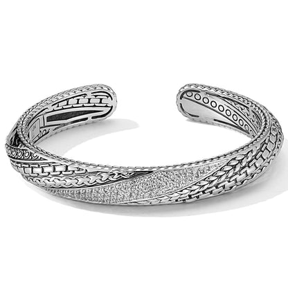 JAI Sterling Silver & Gemstone Master Artisan 10mm Cuff Bangle with White Topaz