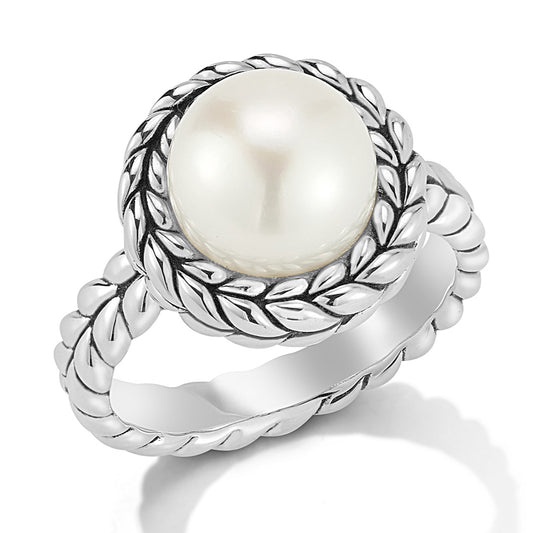 JAI Sterling Silver Basketweave Cultured Fresh Water Pearl Ring