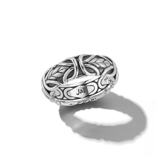 JAI Men's Sterling Silver Basketweave & Byzantine 8mm Band Ring