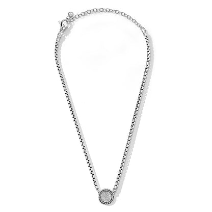 JAI Sterling Silver Diamond Hammered Disk Box Chain Necklace
