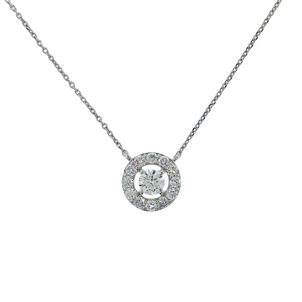 14K White Gold LGD halo pendant 0.52CTTW F-G VS2-SI1 1RD=0.22CT 12RD=0.30CT Necklace