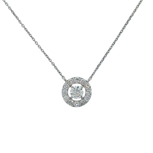 14K White Gold LGD halo pendant 0.52CTTW F-G VS2-SI1 1RD=0.22CT 12RD=0.30CT Necklace