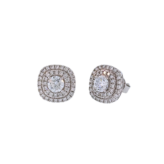 14K White Gold Lab Grown Diamond Double Halo Stud Earrings