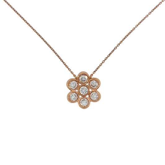 14K Rose Gold Lab Grown Diamond Bezel Flower Necklace