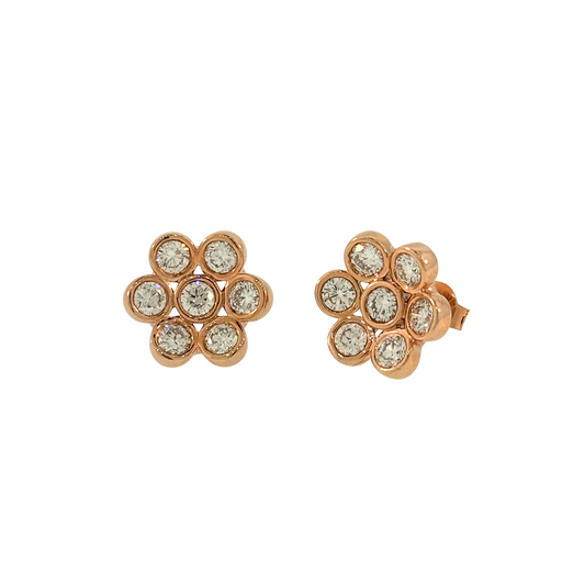 14K Rose Gold Lab Grown Diamond Bezel Flower Stud Earrings