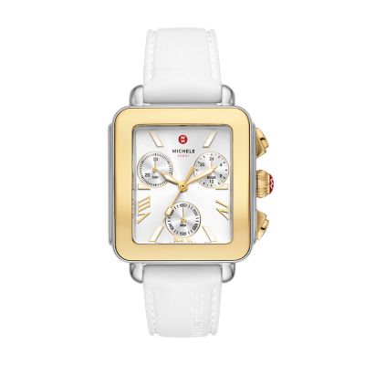 Deco Sport Chronograph Gold-Plated White Silicone Watch