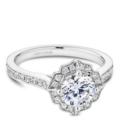 Noam Carver Vintage Inspired Floral Halo Diamond Engagement Ring R031-01A