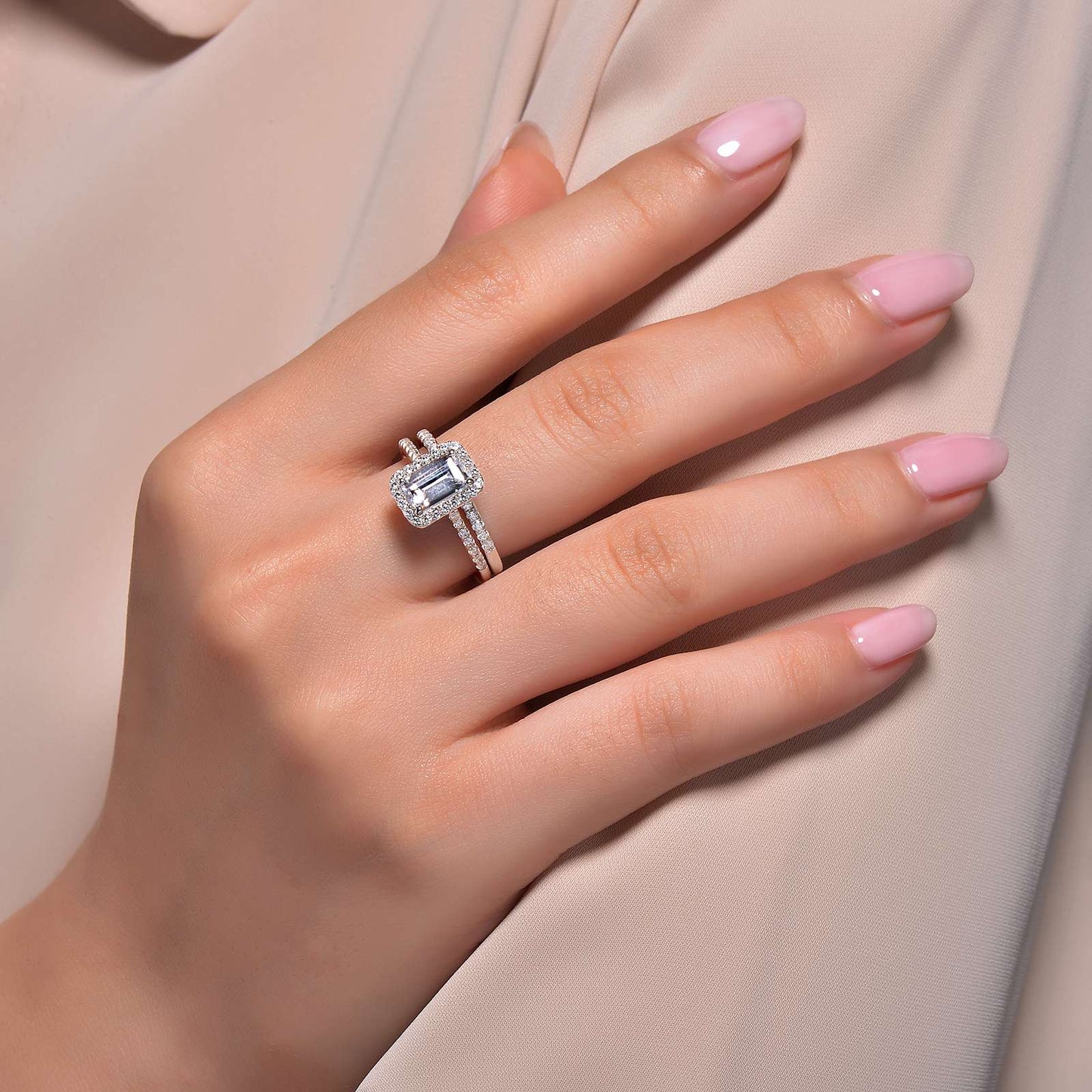 Emerald-Cut Halo Wedding Set