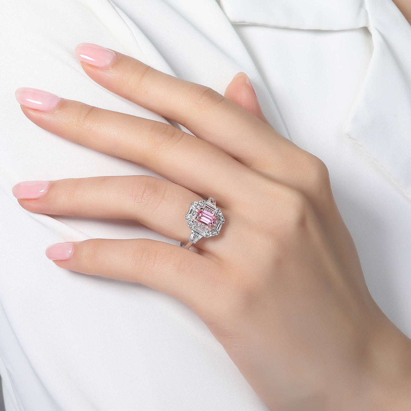 Baguette Halo Engagement Ring