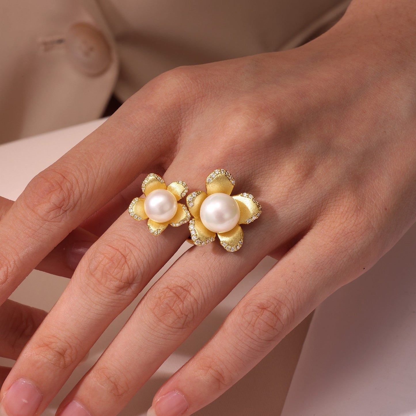 Cultured Freshwater Pearl Flower Open Ring
