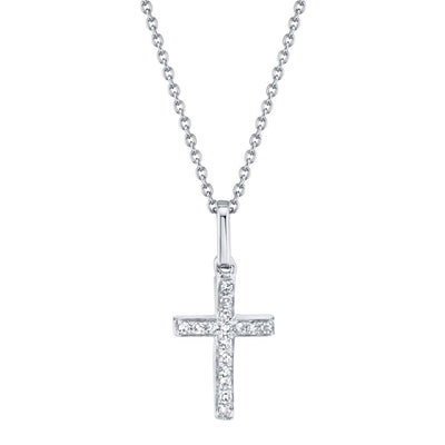 14K White Gold Diamond Cross Necklace