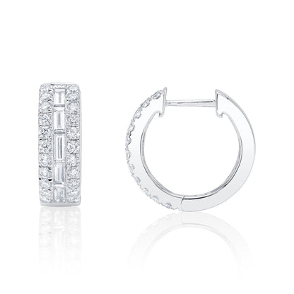 1.09CT 14K W/G DIAMOND BAGUETTE HOOP EARRING