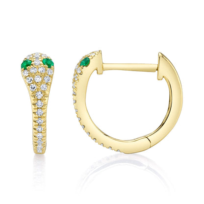 0.11CT DIAMOND & 0.07CT EMERALD 14K Y/G SNAKE HUGGIE EARRING