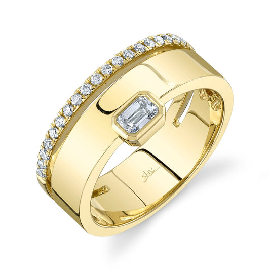 0.39CT 14K Y/G DIAMOND EMERALD BEZEL BAND