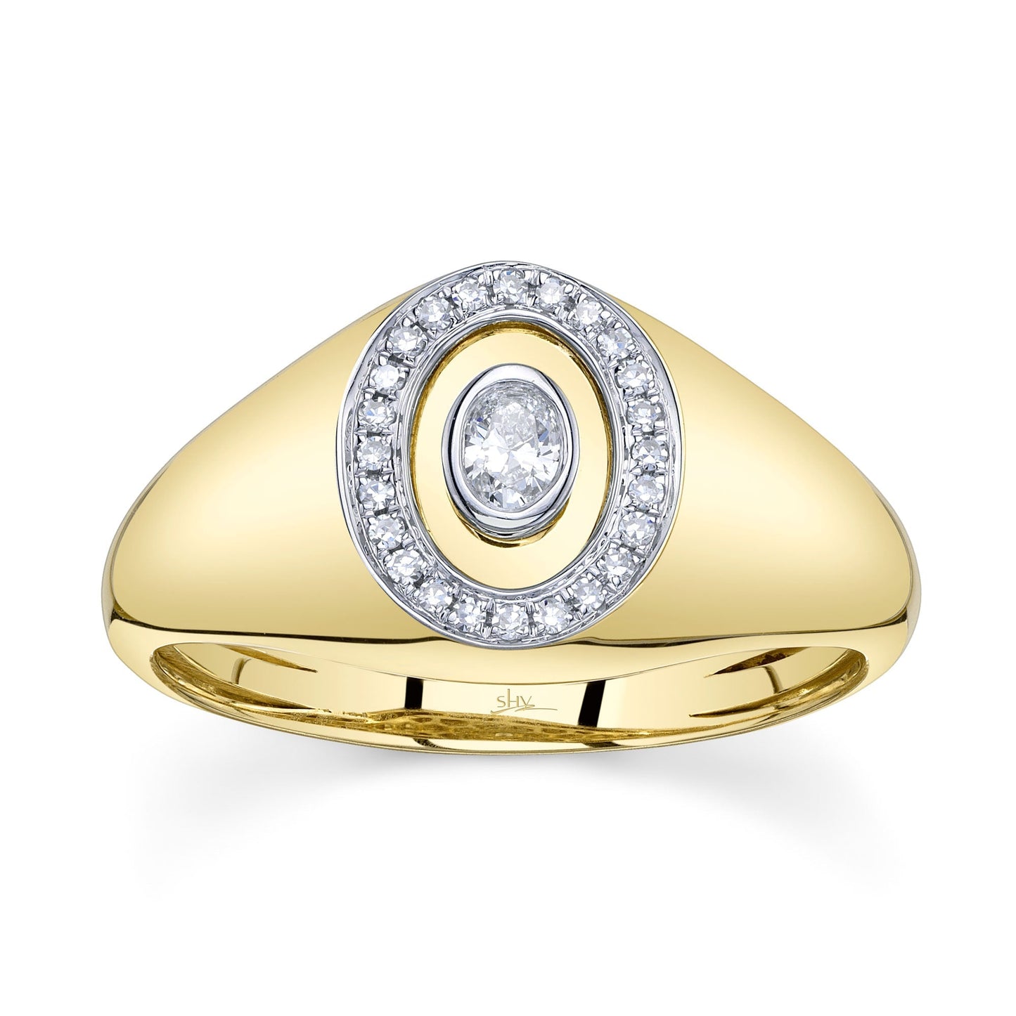 0.17CT 14K Y/G DIAMOND OVAL BEZEL SIGNET RING