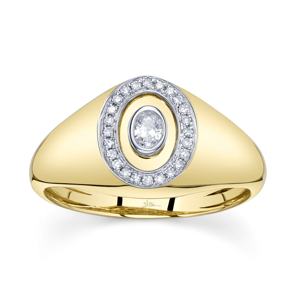 0.17CT 14K Y/G DIAMOND OVAL BEZEL SIGNET RING