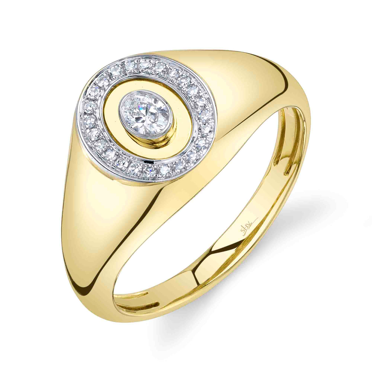 0.17CT 14K Y/G DIAMOND OVAL BEZEL SIGNET RING SZ 6