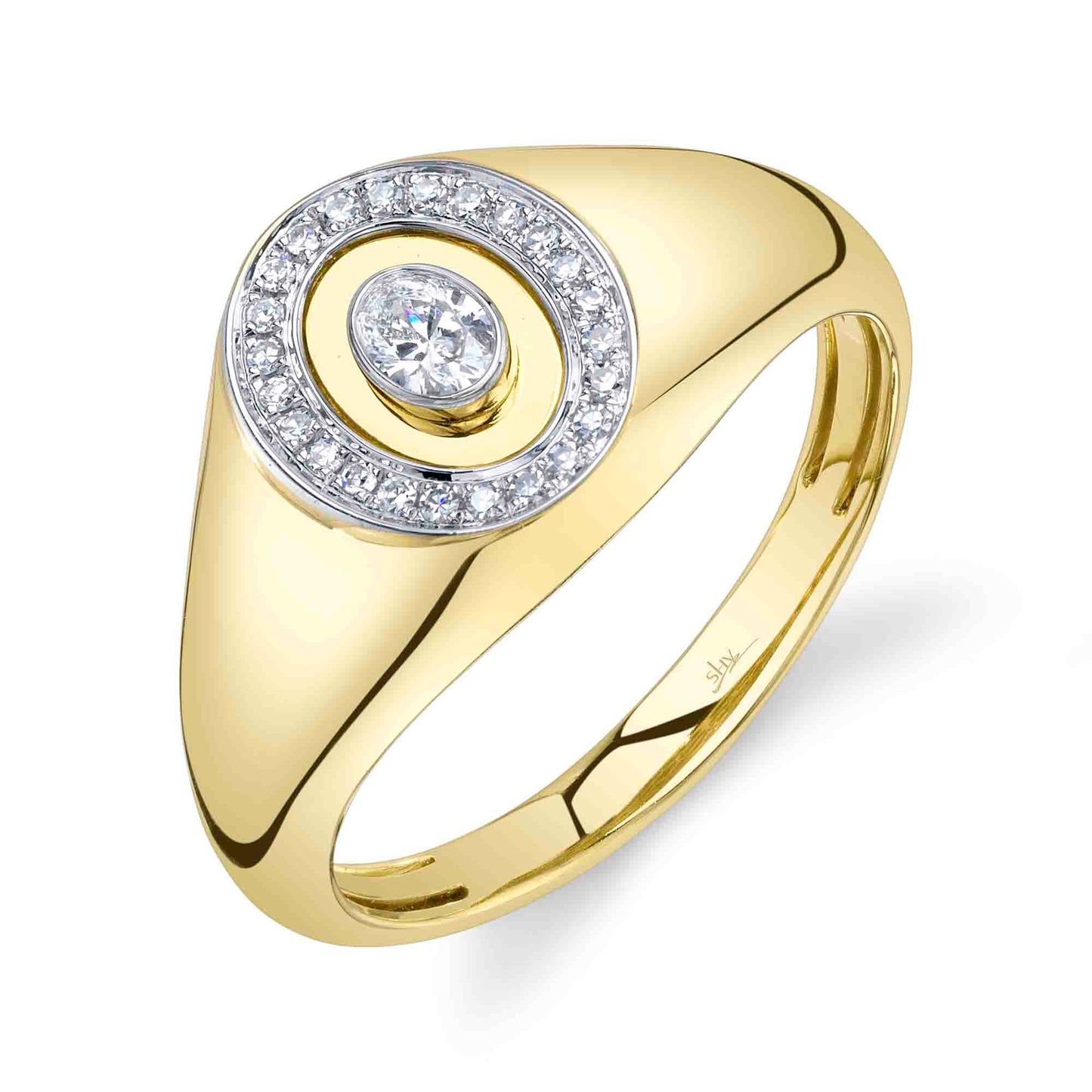 0.17CT 14K Y/G DIAMOND OVAL BEZEL SIGNET RING SZ 6