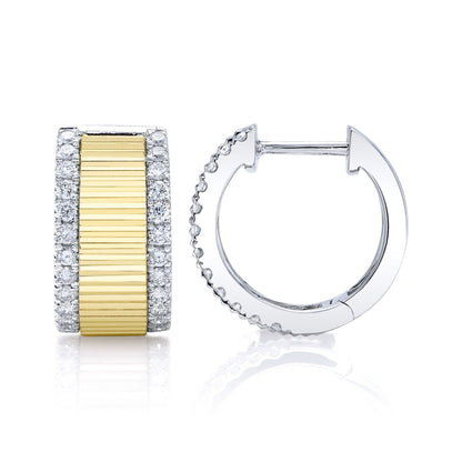 0.46CT 14K2T W/Y DIAMOND RIBBED HUGGIE EARRING