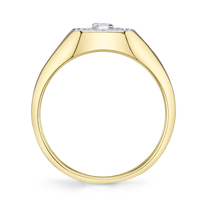 0.17CT 14K Y/G DIAMOND EMERALD BEZEL MATTE SIGNET RING