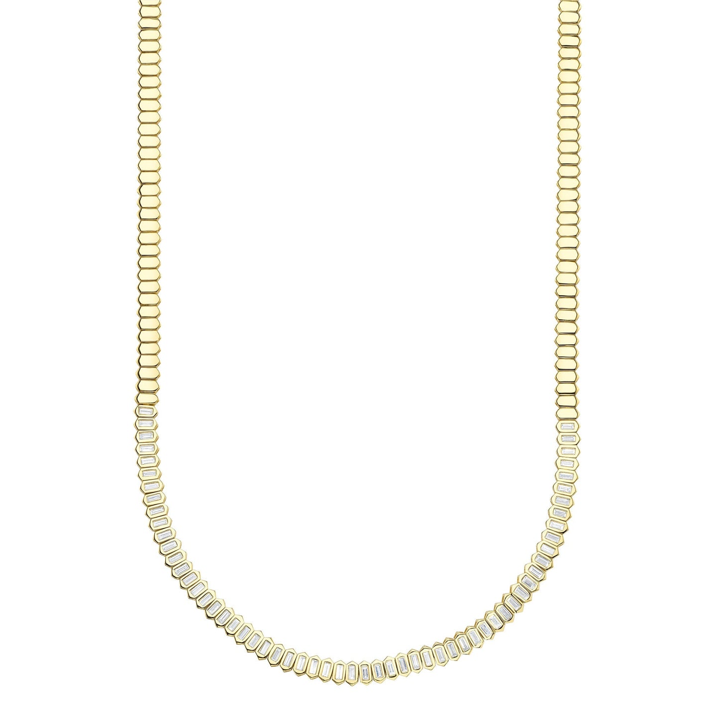 3.01CT 14K Y/G DIAMOND BAGUETTE BEZEL TENNIS NECKLACE