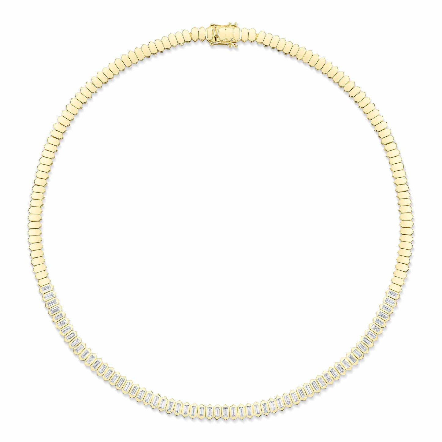 3.01CT 14K Y/G DIAMOND BAGUETTE BEZEL TENNIS NECKLACE