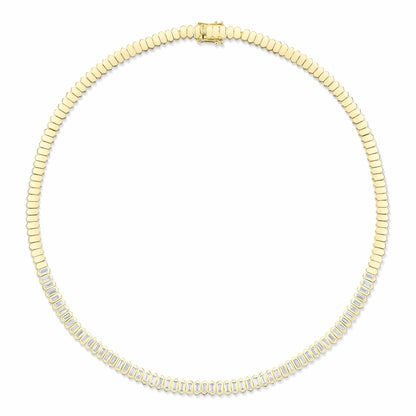 3.01CT 14K Y/G DIAMOND BAGUETTE BEZEL TENNIS NECKLACE