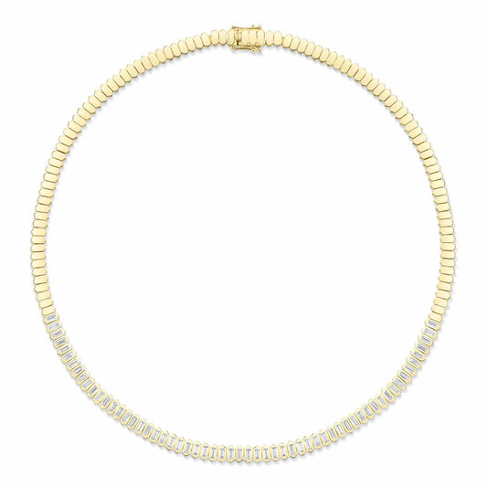 3.01CT 14K Y/G DIAMOND BAGUETTE BEZEL TENNIS NECKLACE