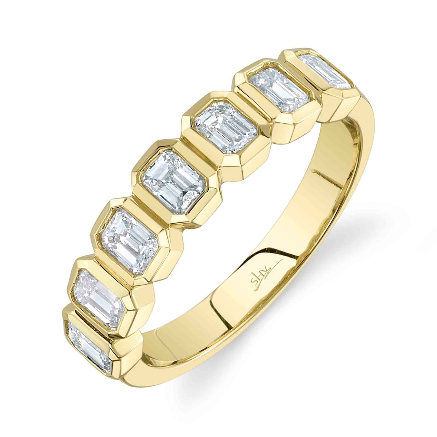 14K Yellow Gold Bezel Diamond Emerald Band