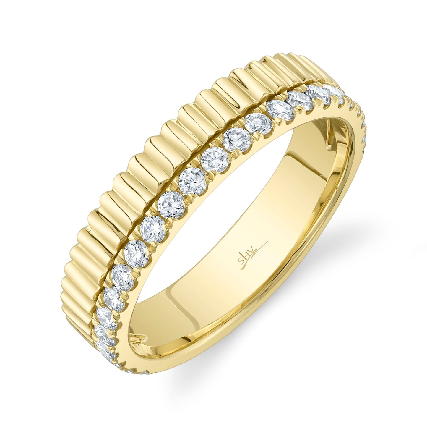 0.42CT 14K Y/G DIAMOND RIBBED BAND