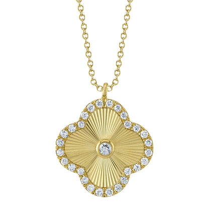 0.22CT 14K Y/G DIAMOND BEZEL RIBBED CLOVER NECKLACE