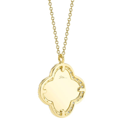 0.22CT 14K Y/G DIAMOND BEZEL RIBBED CLOVER NECKLACE