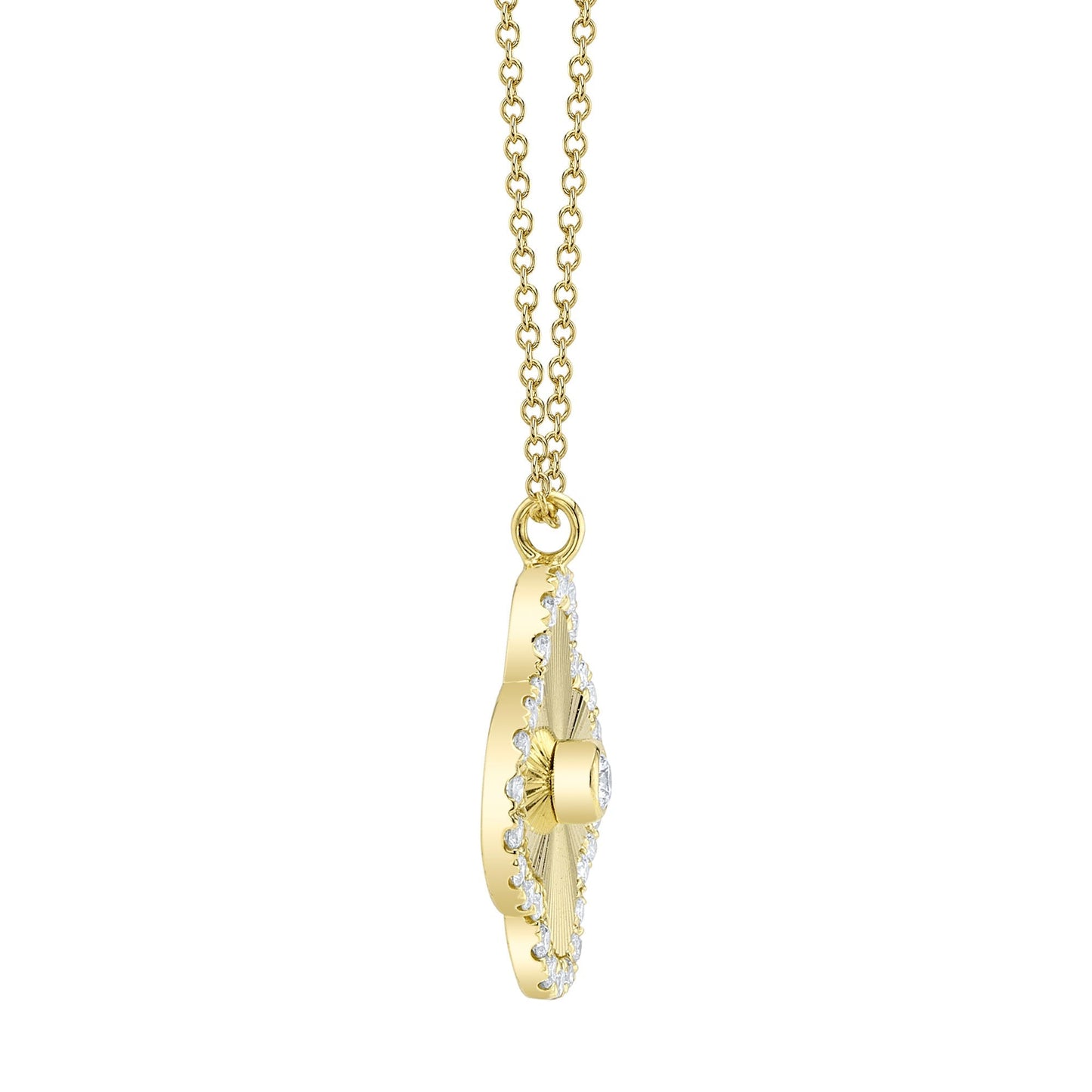 0.22CT 14K Y/G DIAMOND BEZEL RIBBED CLOVER NECKLACE