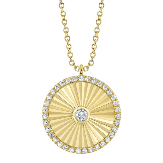 0.32CT 14K Y/G DIAMOND BEZEL RIBBED CIRCLE NECKLACE