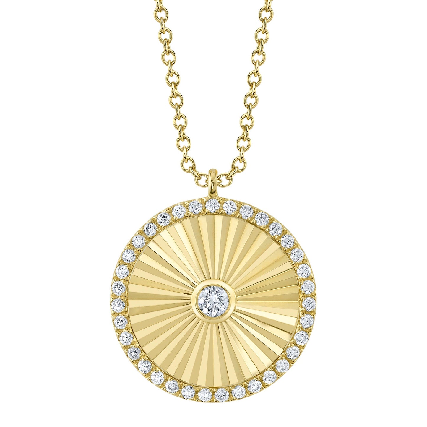 0.32CT 14K Y/G DIAMOND BEZEL RIBBED CIRCLE NECKLACE