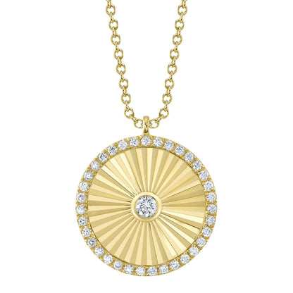 0.32CT 14K Y/G DIAMOND BEZEL RIBBED CIRCLE NECKLACE