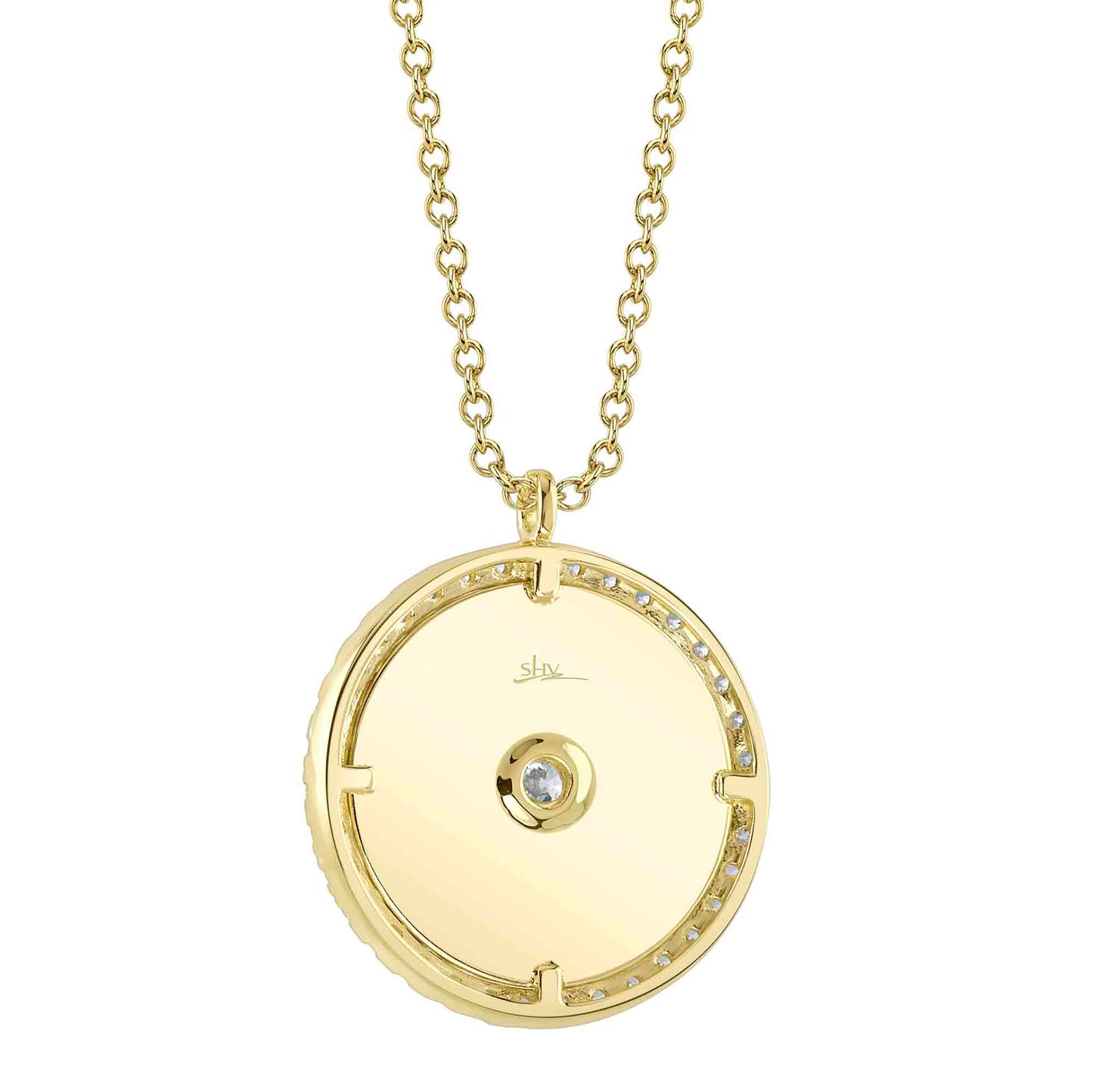 0.32CT 14K Y/G DIAMOND BEZEL RIBBED CIRCLE NECKLACE