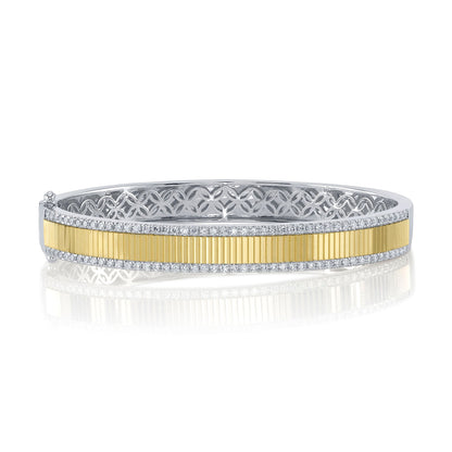 1.06CT 14K2T W/Y DIAMOND RIBBED BANGLE