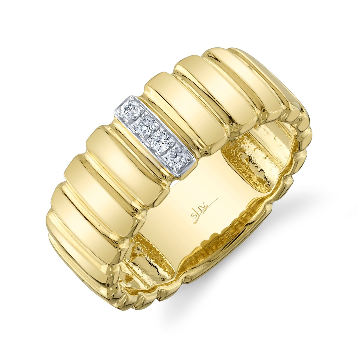 0.07CT 14K Y/G DIAMOND RIBBED RING SZ 6