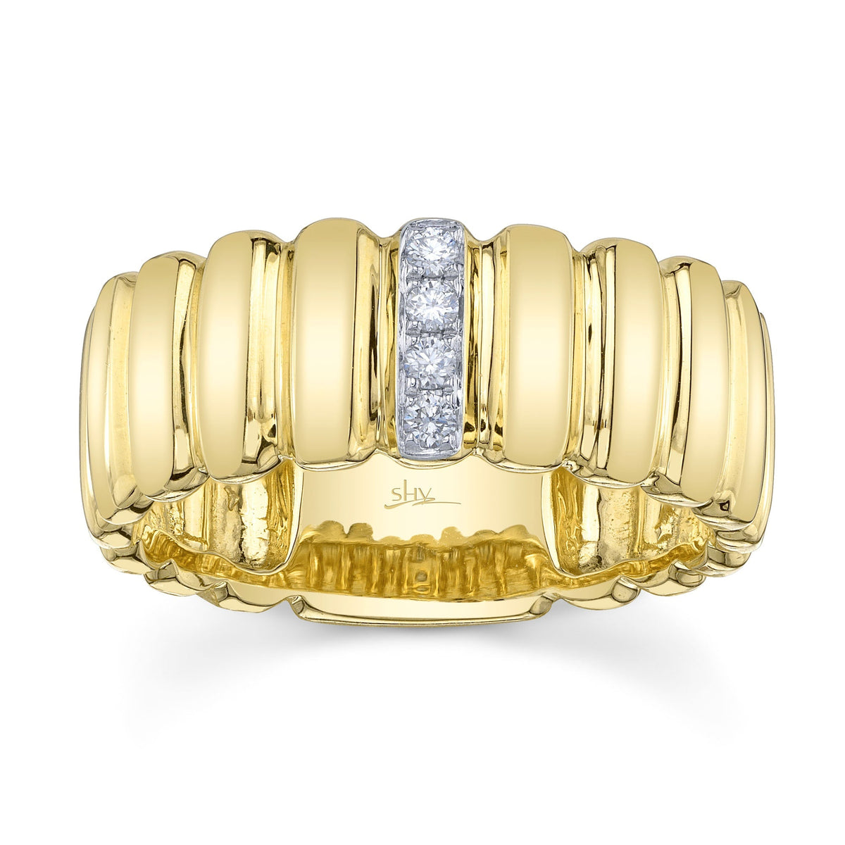 0.07CT 14K Y/G DIAMOND RIBBED RING