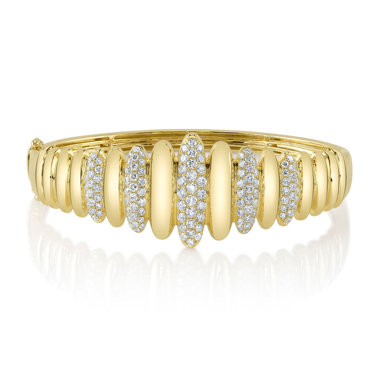 2.19CT 14K Y/G DIAMOND PAVE RIBBED BANGLE