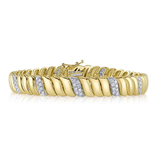 1.48CT 14K Y/G DIAMOND RIBBED BRACELET