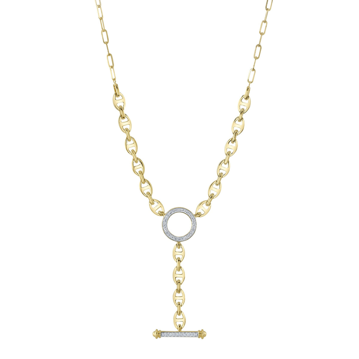 0.24CT 14K Y/G DIAMOND CIRCLE LINK LARIAT NECKLACE