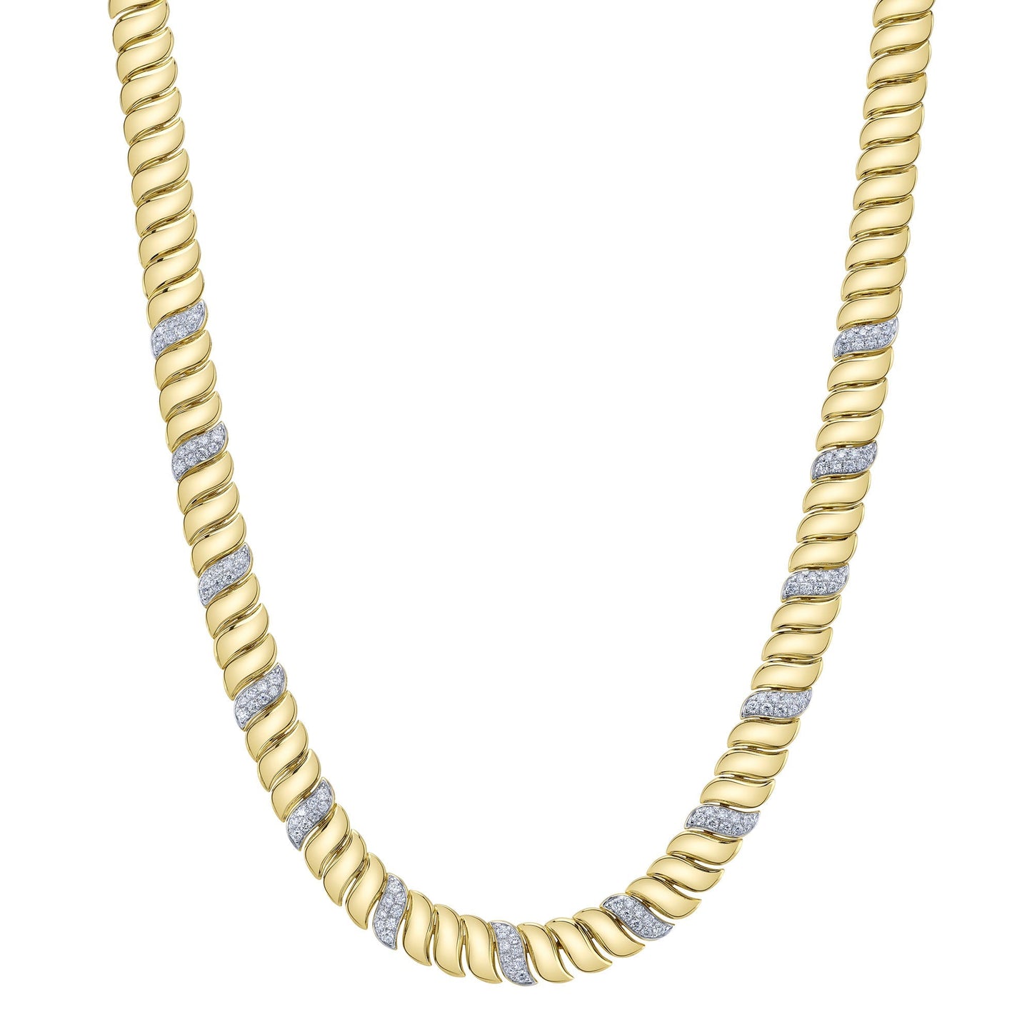 1.77CT 14K Y/G DIAMOND RIBBED NECKLACE