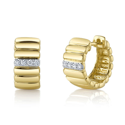0.09CT 14K Y/G DIAMOND RIBBED HUGGIE EARRING