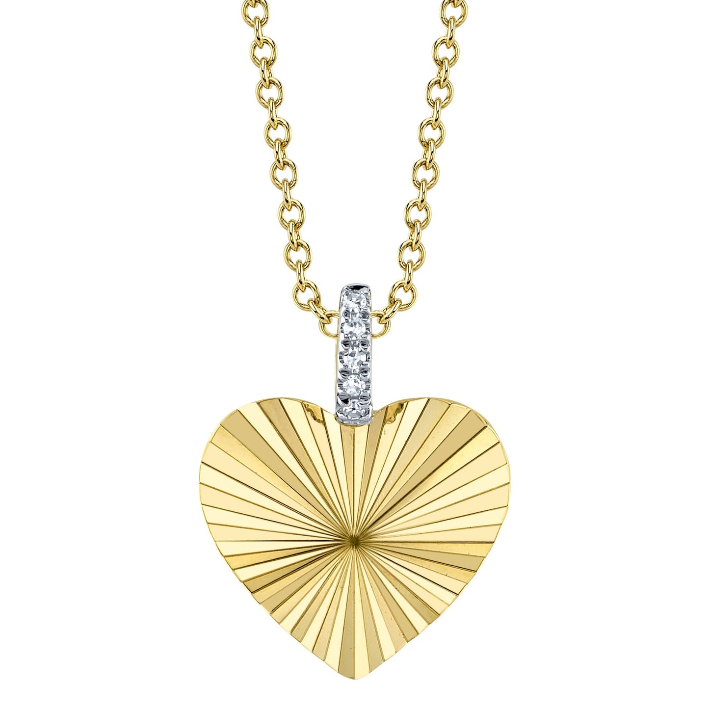 0.01CT 14K Y/G DIAMOND RIBBED HEART NECKLACE